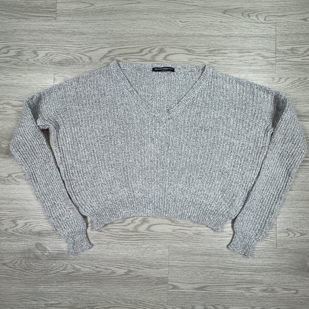 Brandy Melville Women Sweater Brianna V-Neck Gray One Size Knit Cotton Blend